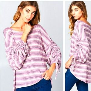 Hummingbird oversized striped tunic hi low hem Medium